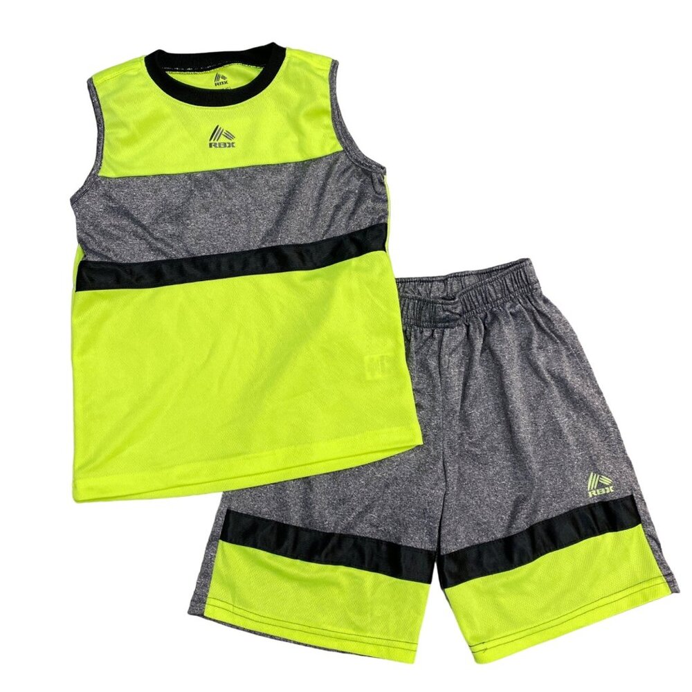 RBX Boys 5/6 Tank Top Shorts Set Athletic Athleisure Hi-Vis Yellow Elastic Waist